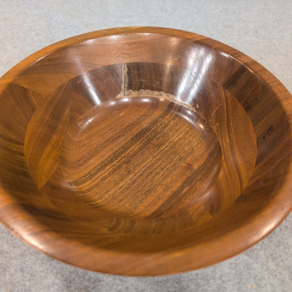 Mid Century Modern Segmented Wood Bowl Round Dark Walnut Finish Catchall - Picture 2 of 6